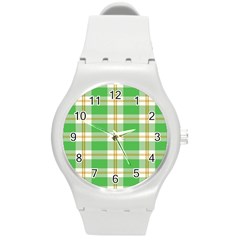 Abstract Green Plaid Round Plastic Sport Watch (m) by BangZart