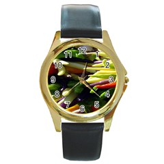 Bright Peppers Round Gold Metal Watch by BangZart