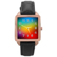 Blurred Color Pixels Rose Gold Leather Watch  by BangZart