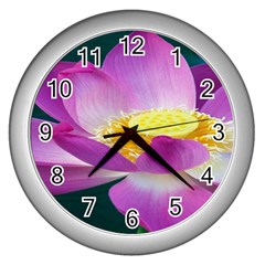 Pink Lotus Flower Wall Clocks (silver)  by BangZart