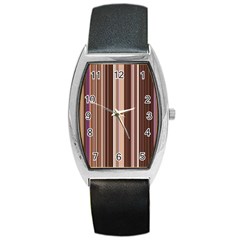 Brown Vertical Stripes Barrel Style Metal Watch by BangZart