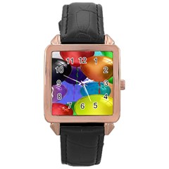 Colorful Balloons Render Rose Gold Leather Watch 