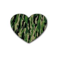 Green Military Vector Pattern Texture Rubber Coaster (heart)  by BangZart