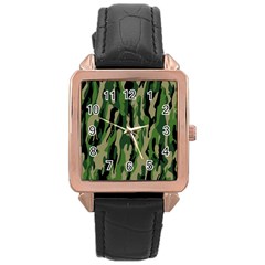 Green Military Vector Pattern Texture Rose Gold Leather Watch 