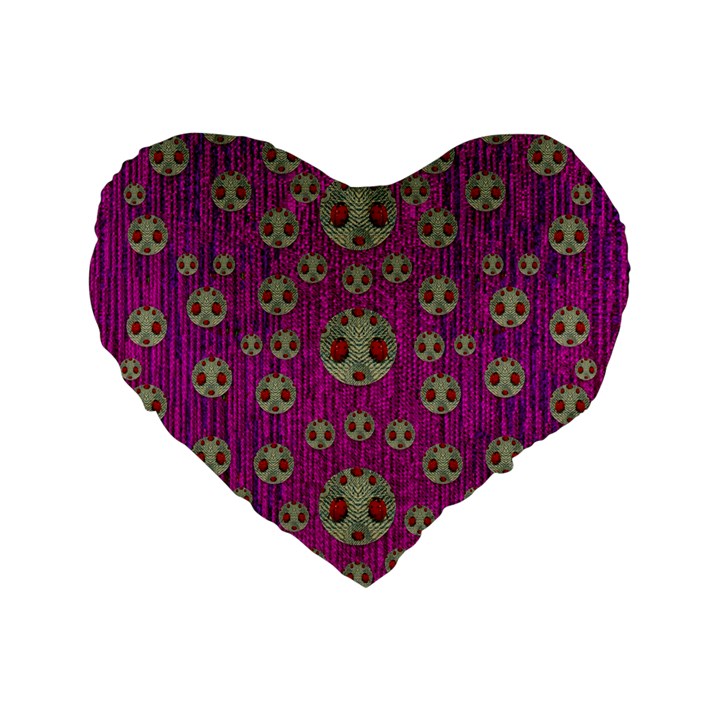 Ladybug In The Forest Of Fantasy Standard 16  Premium Flano Heart Shape Cushions