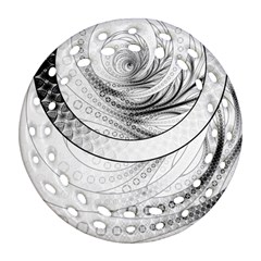 Enso, A Perfect Black And White Zen Fractal Circle Ornament (round Filigree) by jayaprime