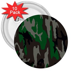 Army Green Camouflage 3  Buttons (10 Pack) 