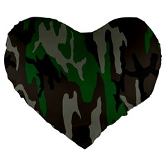 Army Green Camouflage Large 19  Premium Flano Heart Shape Cushions