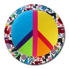 Peace Sign Animals Pattern Round Mousepads by BangZart