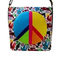 Peace Sign Animals Pattern Flap Messenger Bag (l) 