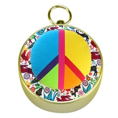 Peace Sign Animals Pattern Gold Compasses