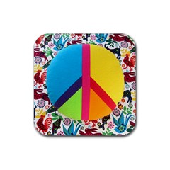 Peace Sign Animals Pattern Rubber Coaster (square)  by BangZart