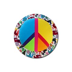 Peace Sign Animals Pattern Rubber Round Coaster (4 Pack)  by BangZart