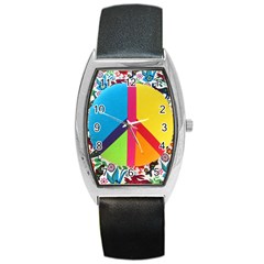 Peace Sign Animals Pattern Barrel Style Metal Watch by BangZart
