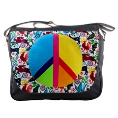 Peace Sign Animals Pattern Messenger Bags by BangZart