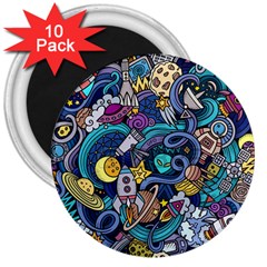 Cartoon Hand Drawn Doodles On The Subject Of Space Style Theme Seamless Pattern Vector Background 3  Magnets (10 Pack) 