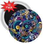 Cartoon Hand Drawn Doodles On The Subject Of Space Style Theme Seamless Pattern Vector Background 3  Magnets (10 pack)  Front