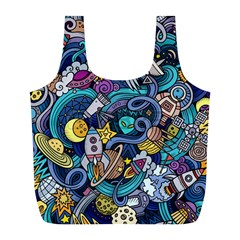 Cartoon Hand Drawn Doodles On The Subject Of Space Style Theme Seamless Pattern Vector Background Full Print Recycle Bags (l) 