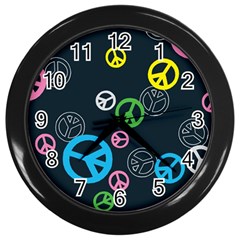 Peace & Love Pattern Wall Clocks (black) by BangZart