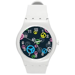 Peace & Love Pattern Round Plastic Sport Watch (m) by BangZart