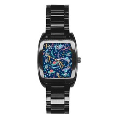 Alien Pattern Blue Stainless Steel Barrel Watch