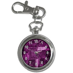 Purple Background Patchwork Flowers Key Chain Watches