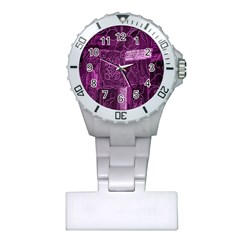 Purple Background Patchwork Flowers Plastic Nurses Watch