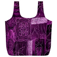 Purple Background Patchwork Flowers Full Print Recycle Bags (l) 