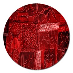 Red Background Patchwork Flowers Magnet 5  (round) by BangZart