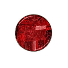 Red Background Patchwork Flowers Hat Clip Ball Marker (4 Pack)