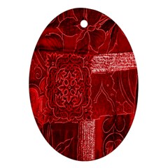 Red Background Patchwork Flowers Oval Ornament (two Sides) by BangZart