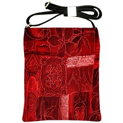 Red Background Patchwork Flowers Shoulder Sling Bags by BangZart