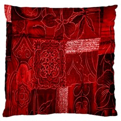 Red Background Patchwork Flowers Large Flano Cushion Case (two Sides)