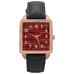 Rust Red Zig Zag Pattern Rose Gold Leather Watch 