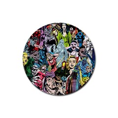Vintage Horror Collage Pattern Rubber Coaster (round)  by BangZart