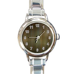 Background Colors Of Green And Gold In A Wave Form Round Italian Charm Watch