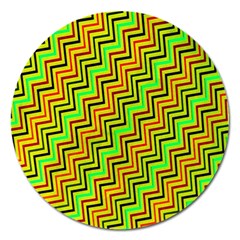 Green Red Brown Zig Zag Background Magnet 5  (round) by BangZart