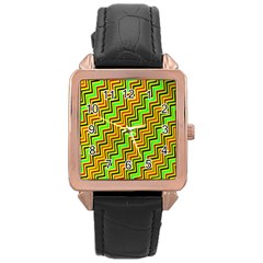 Green Red Brown Zig Zag Background Rose Gold Leather Watch  by BangZart