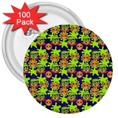 Smiley Monster 3  Buttons (100 Pack) 