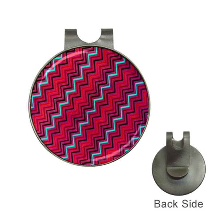 Red Turquoise Black Zig Zag Background Hat Clips with Golf Markers