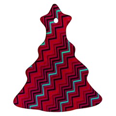 Red Turquoise Black Zig Zag Background Christmas Tree Ornament (two Sides) by BangZart