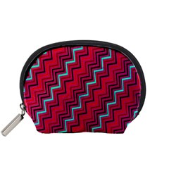 Red Turquoise Black Zig Zag Background Accessory Pouches (small)  by BangZart