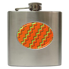 Orange Turquoise Red Zig Zag Background Hip Flask (6 Oz) by BangZart