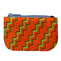 Orange Turquoise Red Zig Zag Background Large Coin Purse by BangZart