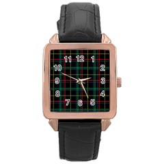 Tartan Plaid Pattern Rose Gold Leather Watch 