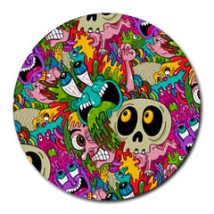 Crazy Illustrations & Funky Monster Pattern Round Mousepads