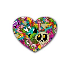 Crazy Illustrations & Funky Monster Pattern Heart Coaster (4 Pack)  by BangZart