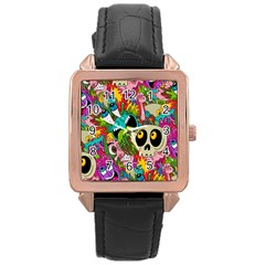 Crazy Illustrations & Funky Monster Pattern Rose Gold Leather Watch  by BangZart