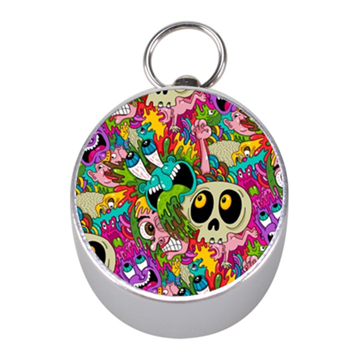 Crazy Illustrations & Funky Monster Pattern Mini Silver Compasses