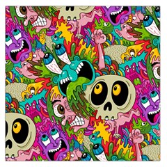 Crazy Illustrations & Funky Monster Pattern Large Satin Scarf (square)